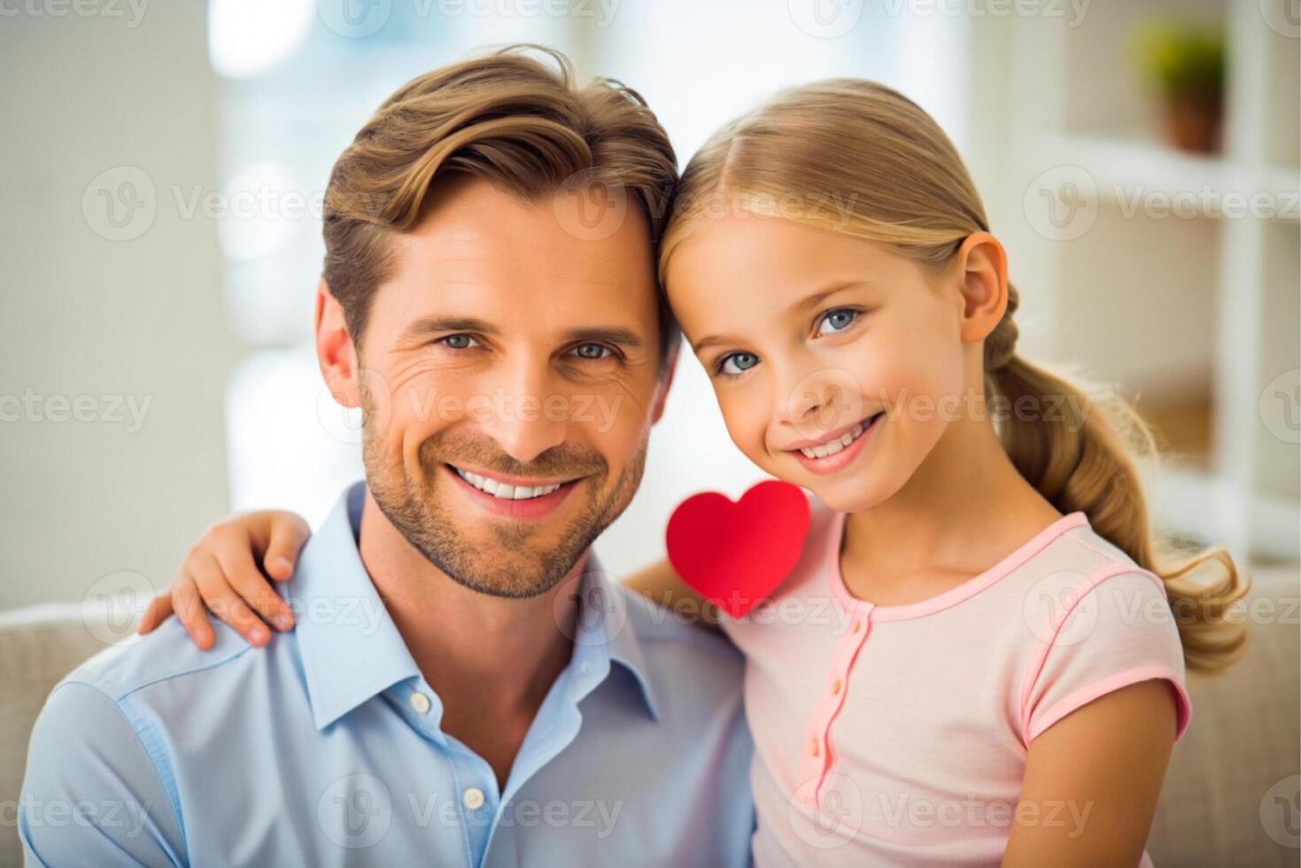 ai generado yo amor tú, papá joven hombre a hogar con su pequeño linda niña foto