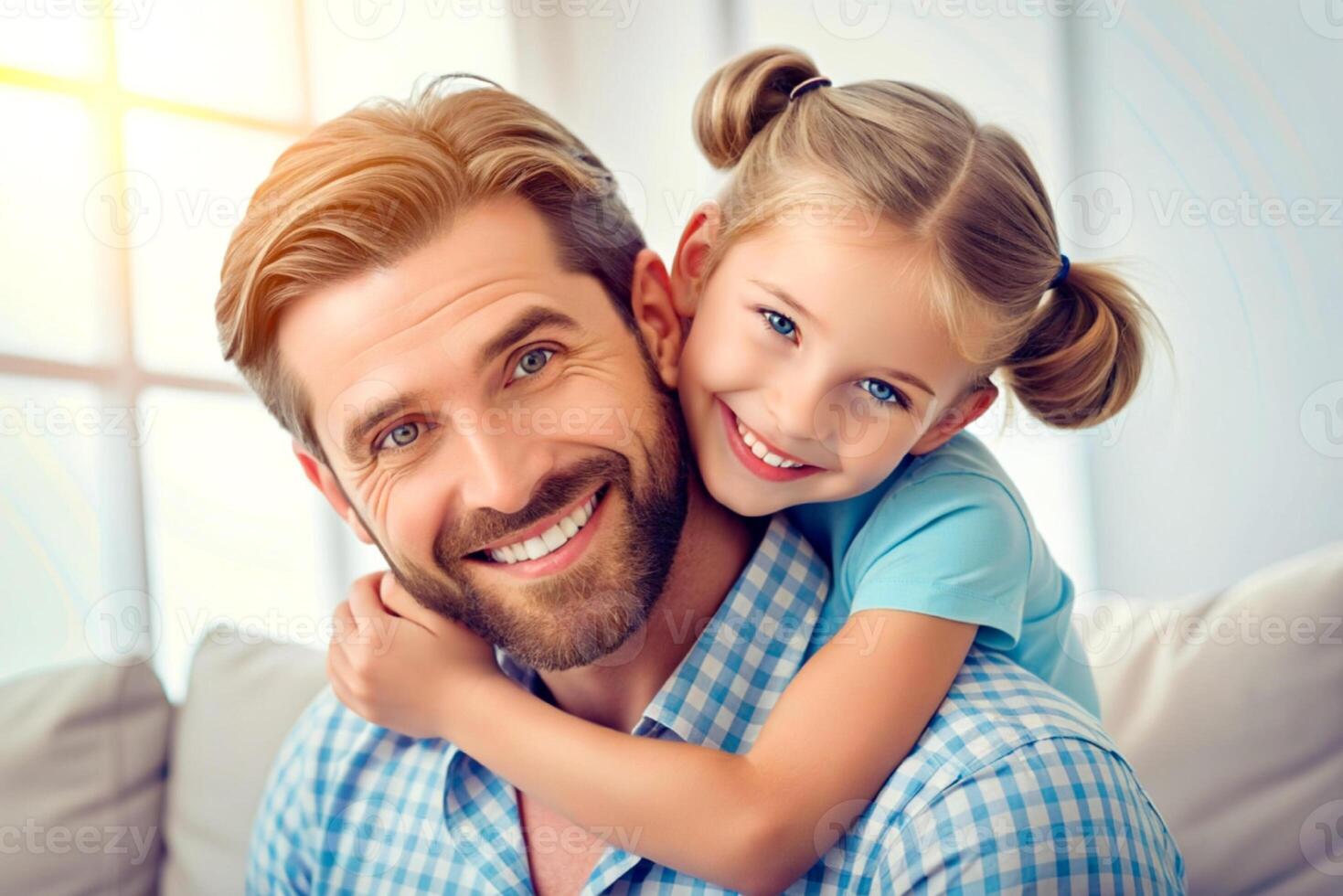 AI generated I love you, dad young man at home with his little cute girl photo