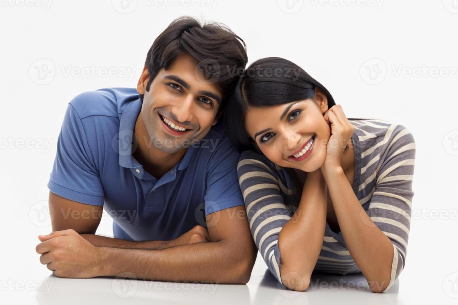 AI generated Happy young couple lying down photo