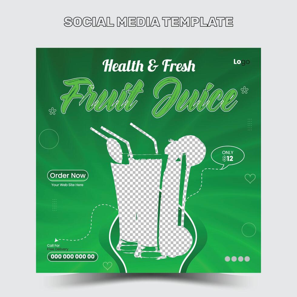publicación en redes sociales de alimentos de jugo de frutas de verano fresco y orgánico vector