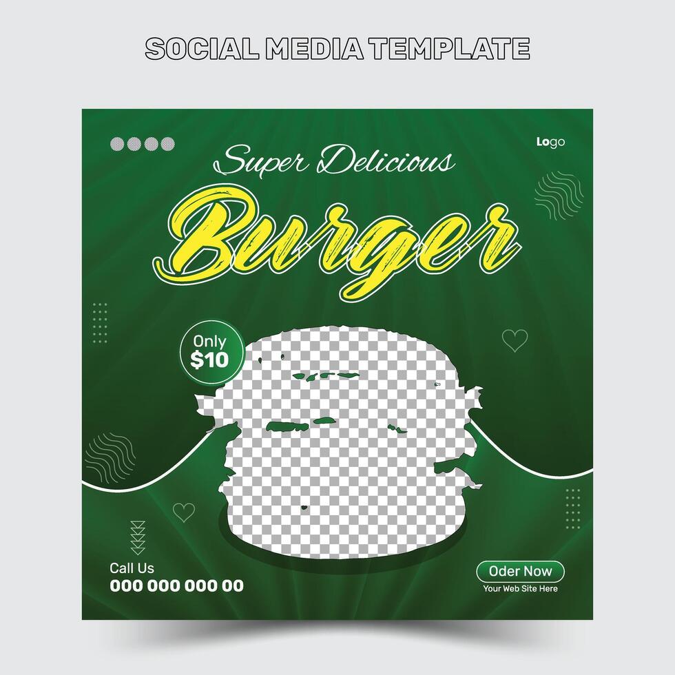 Delicious Hamburger social media post template design vector