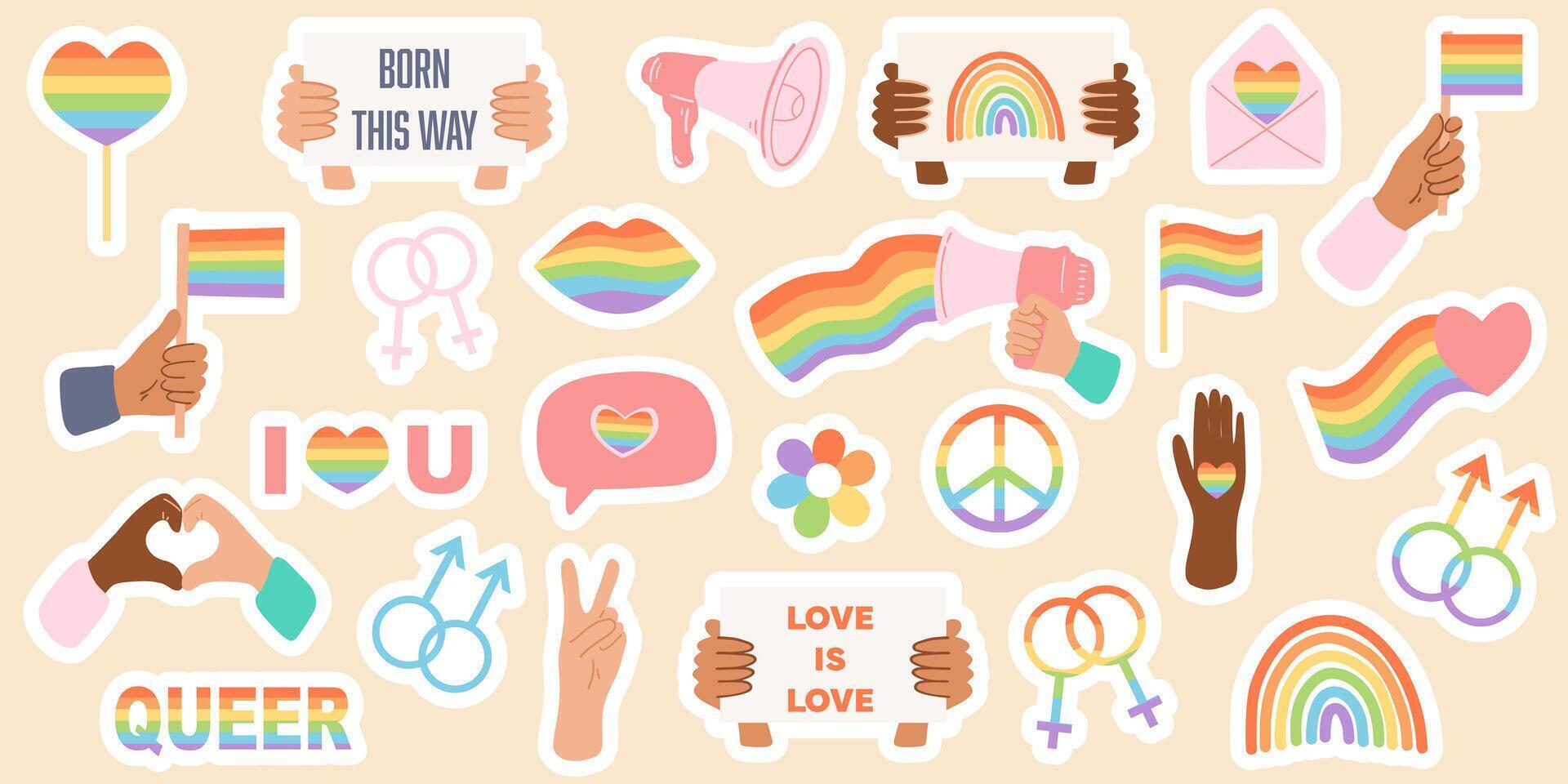 Set of stickers, Pride month concept, gender equality, people diversity vector