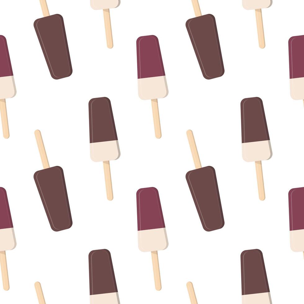 Fruit and chocolate popsicle ice cream on a stick. Seamless pattern in vector flat style.