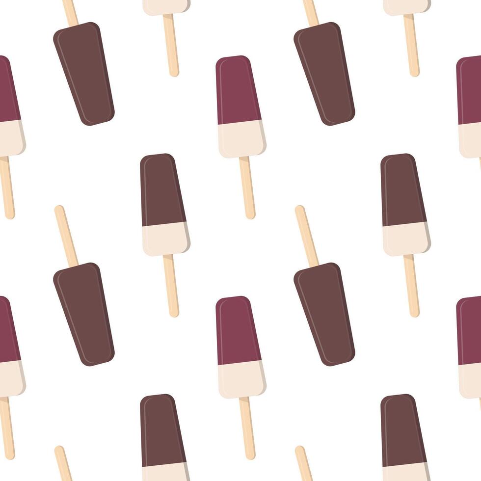 Fruit and chocolate popsicle ice cream on a stick. Seamless pattern in vector flat style.