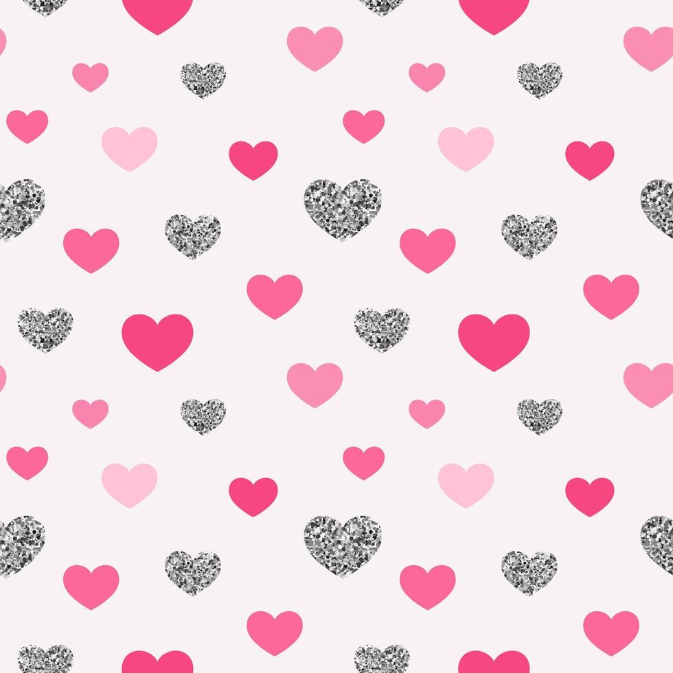 Repeated hearts drawn by hand. Cute seamless pattern. Endless romantic print. Vector illustration.