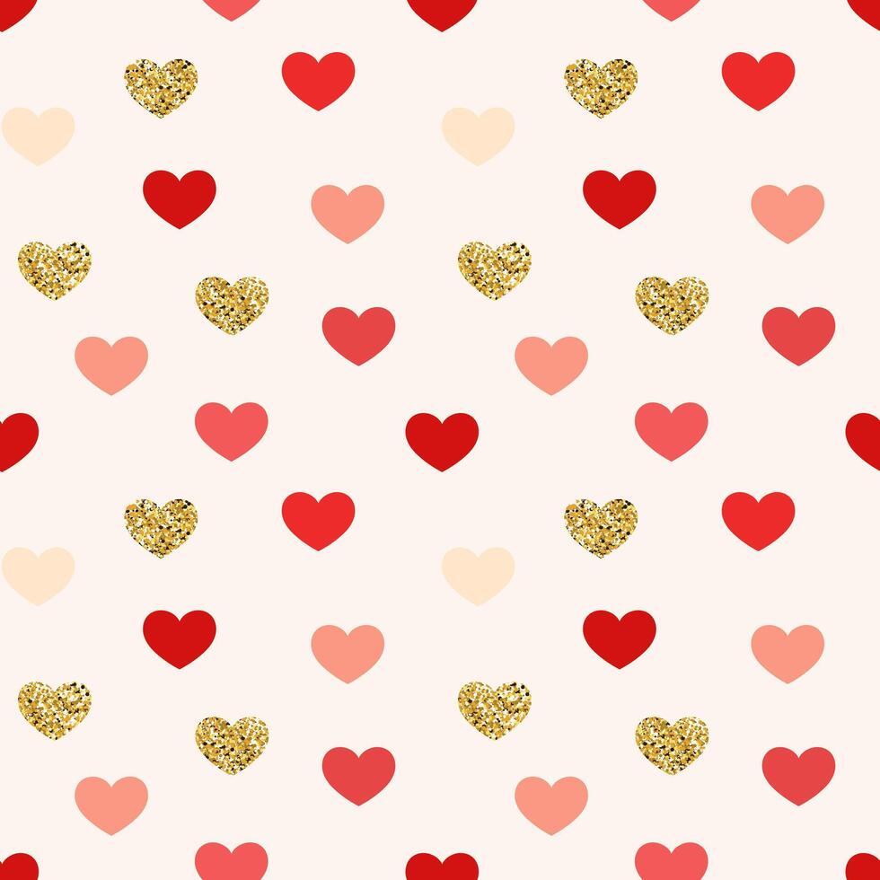 Repeated hearts drawn by hand. Cute seamless pattern. Endless romantic print. Vector illustration.