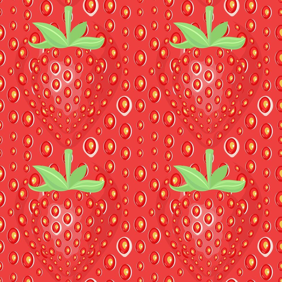 Vector seamless strawberry texture. Red pattern with berry and seeds. Close-up of strawberry. Design concept for fresh farm food label, package, wrapping.