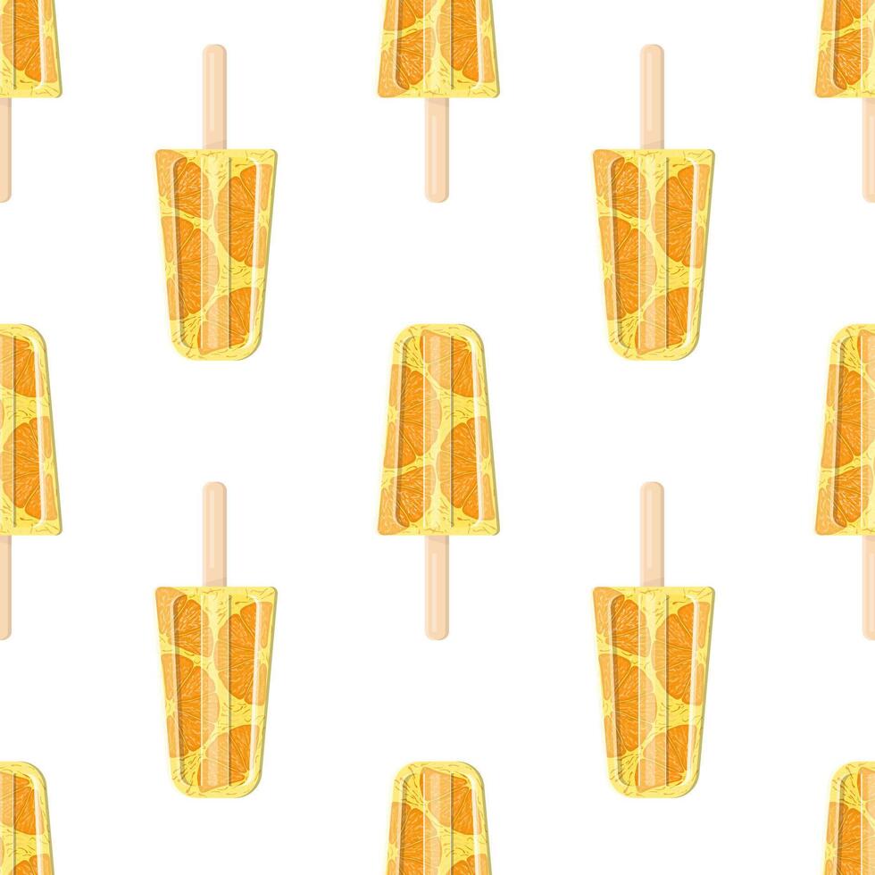 Orange ice cream on a stick seamless pattern. Vector flat style. Bright, summer juicy background.