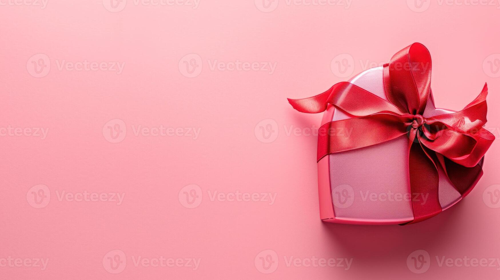 AI generated Heart shape gift box with ribbon on pink background png photo