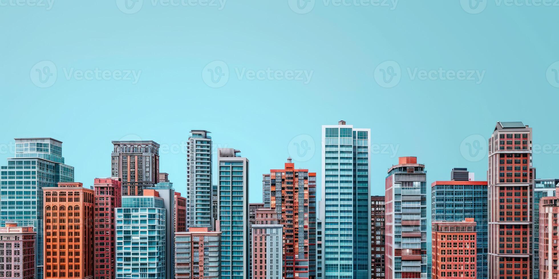 AI generated city skyline building on blue background photo