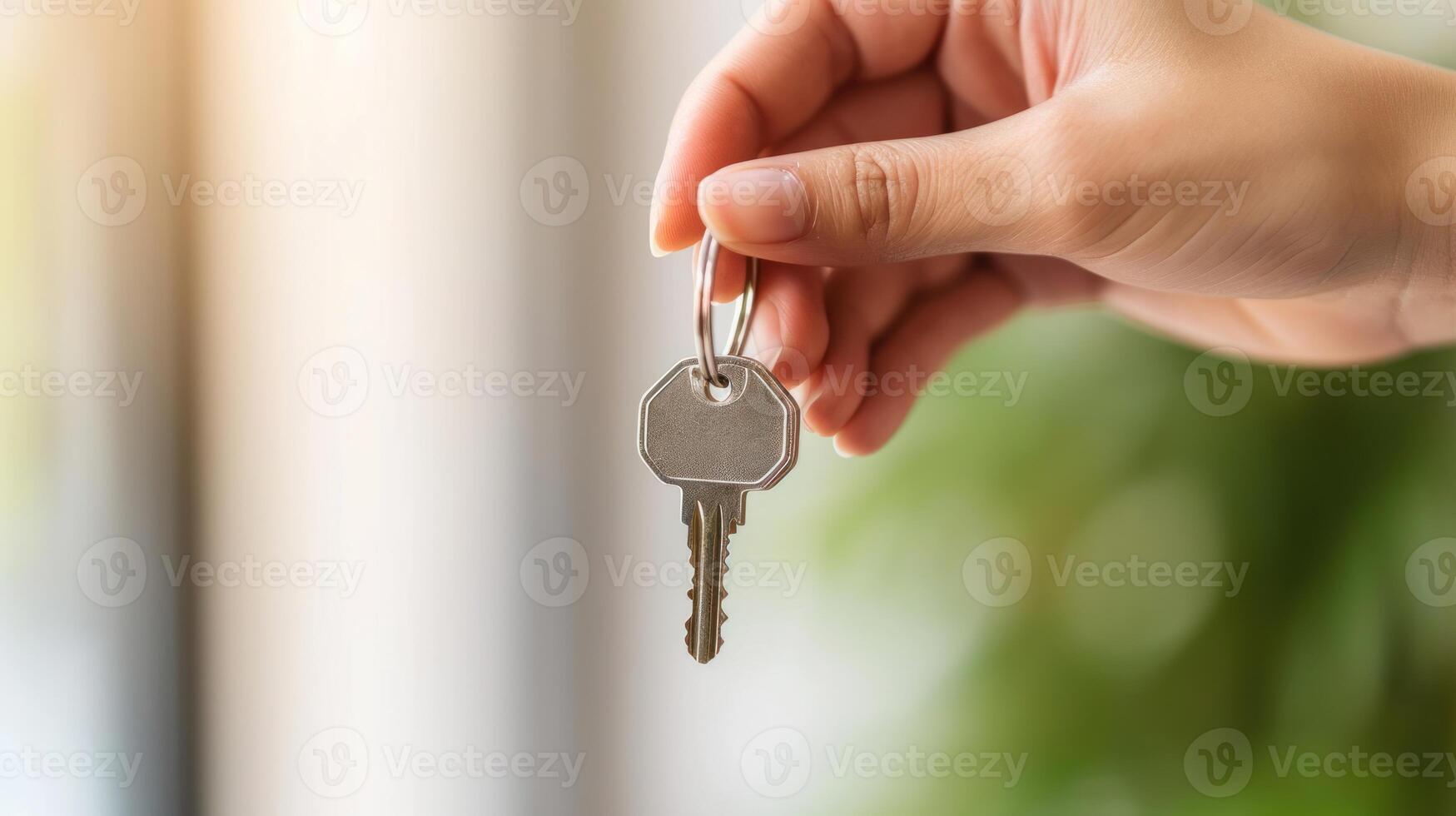 AI generated Hand holding key with blur background photo