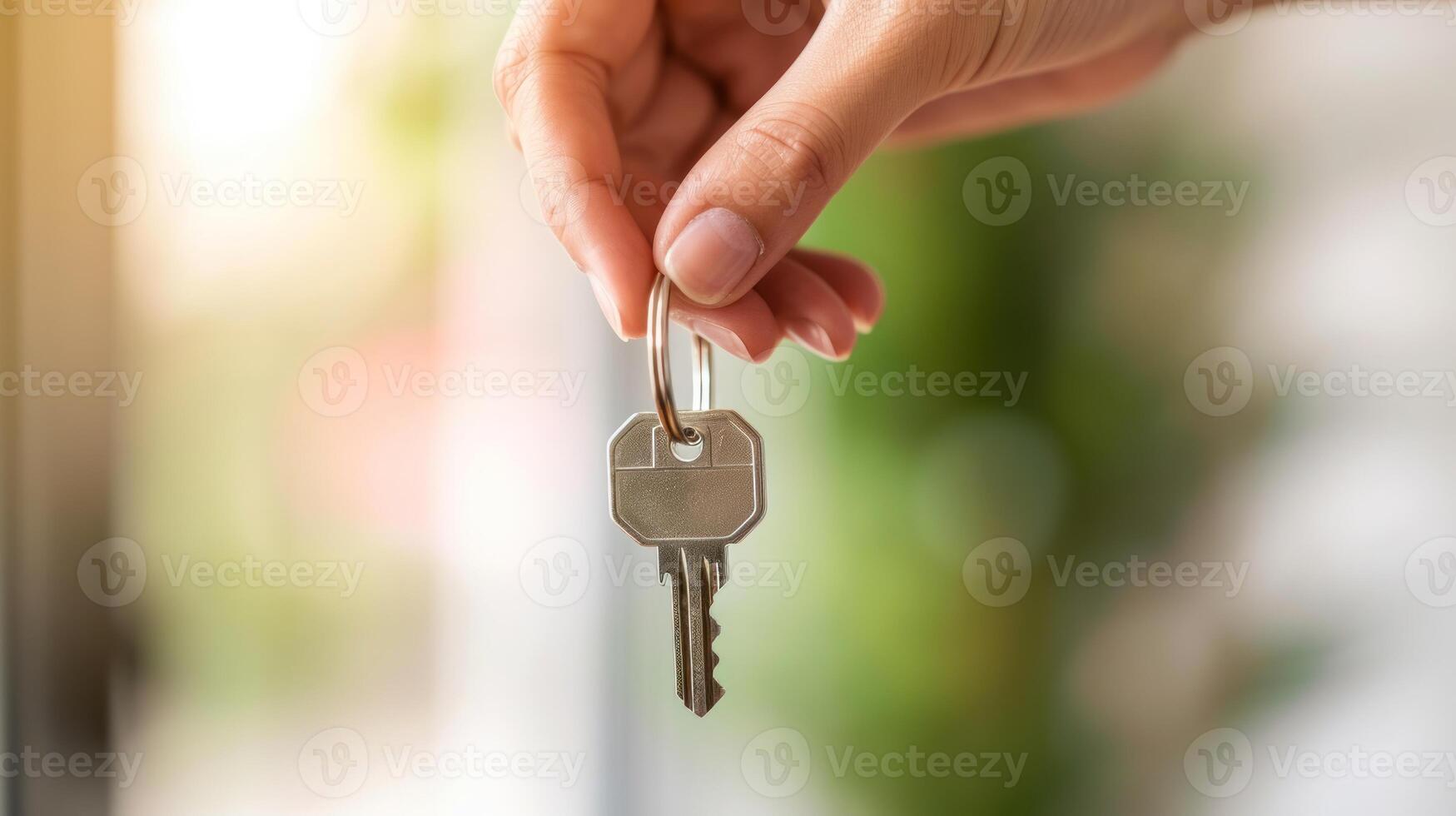AI generated Hand holding key with blur background photo
