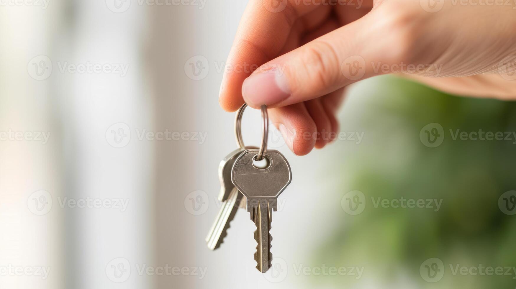 AI generated Hand holding key with blur background photo