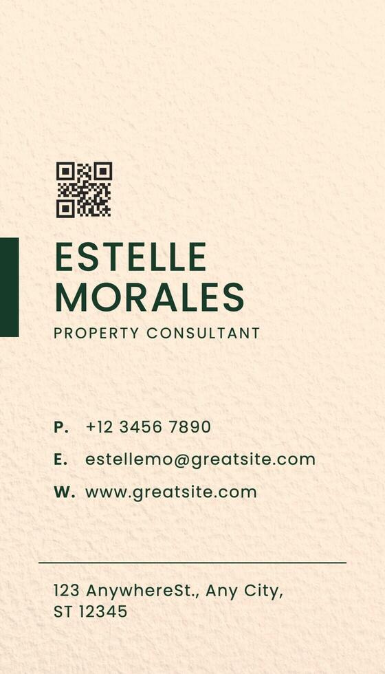 Green Cream Elegant Property Consultant Business Card Vertical template
