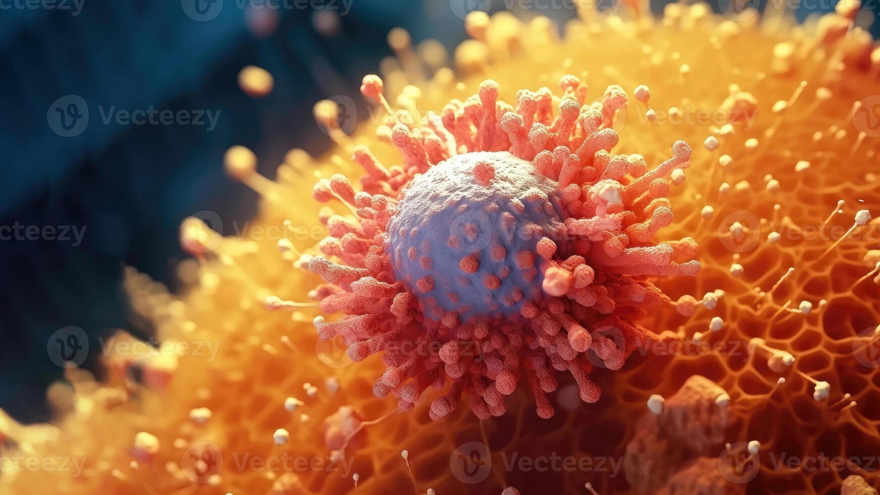 AI generated Combatting Viral Infection - Close-Up View of a Virus Cell photo