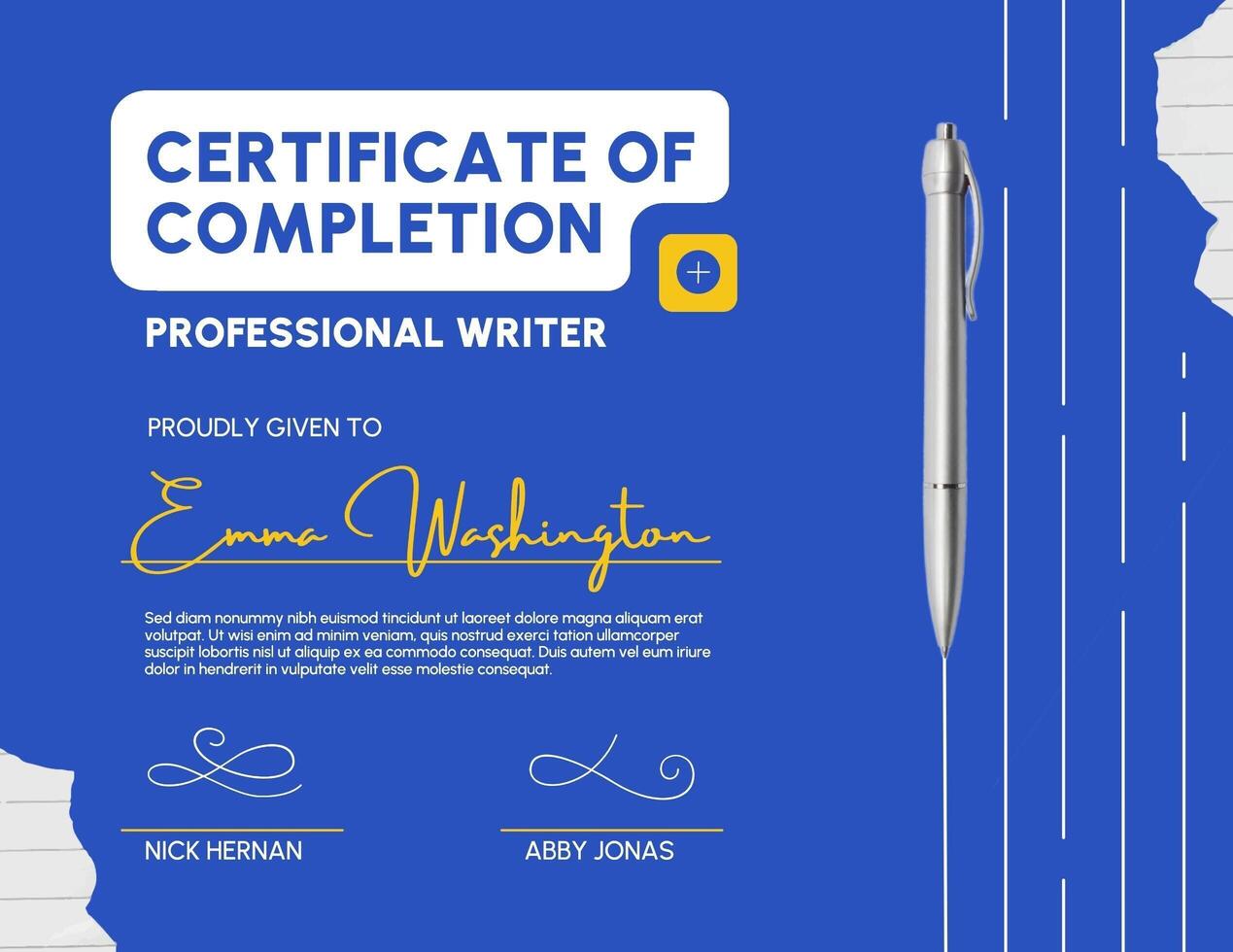 Professional Writer Certificate Template