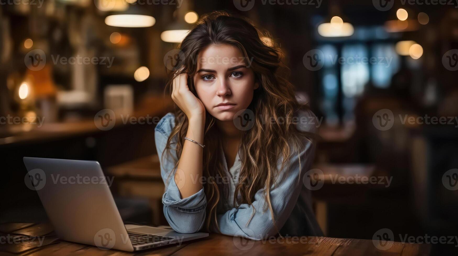 AI generated Overworked Young Professional sitting at Laptop photo