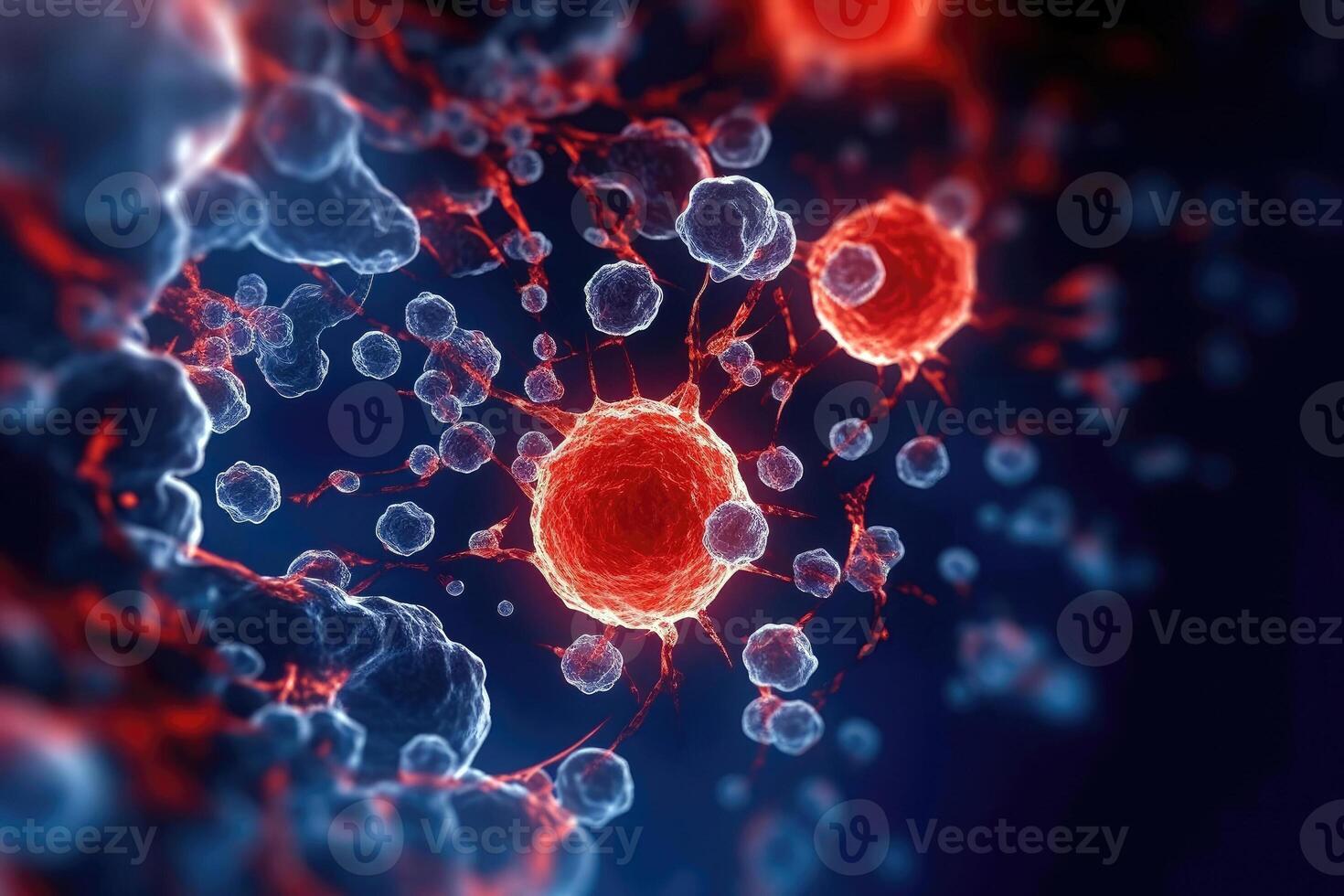 AI generated Virus Replication - Close-Up View of a Virus Cell in the Body photo