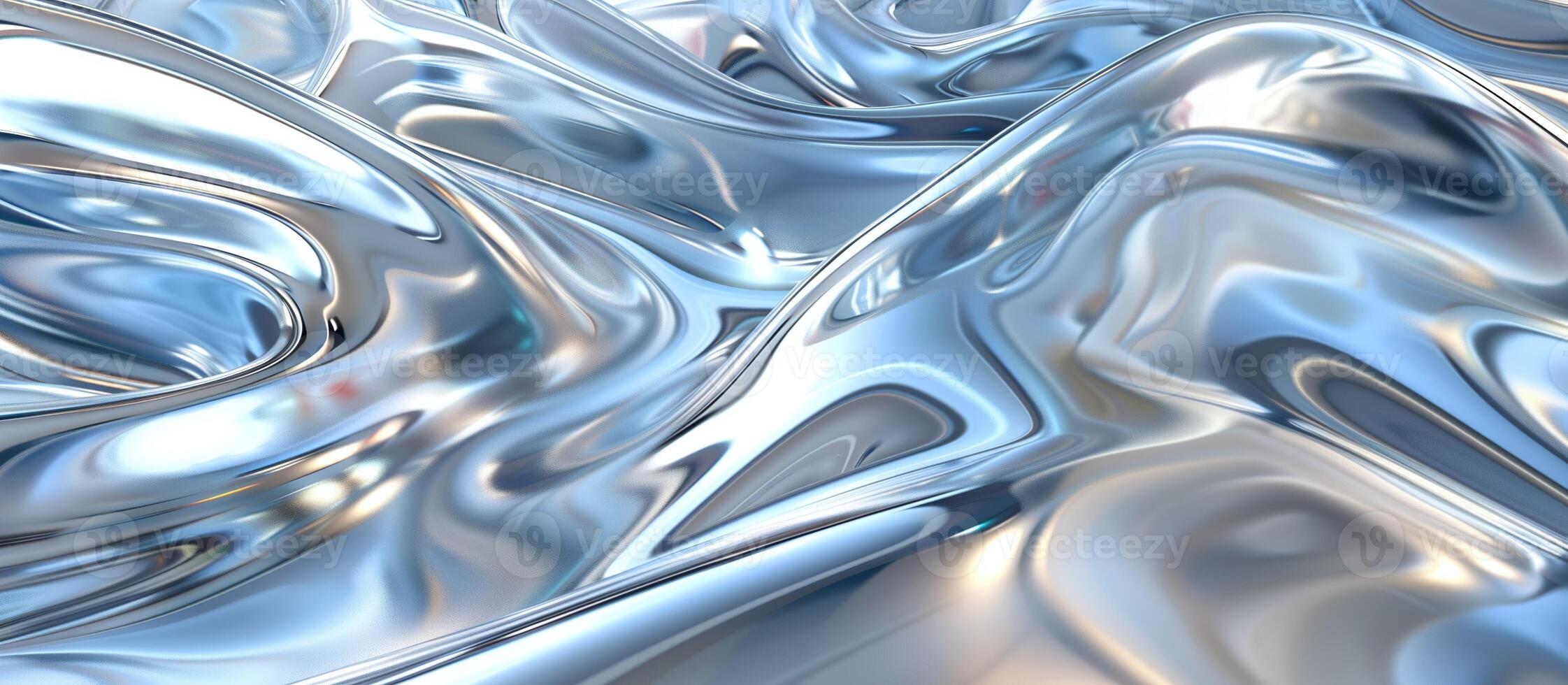 AI generated Fluid metallic waves background. Elegant liquid silver wave with monochromatic color palette and glossy texture. photo