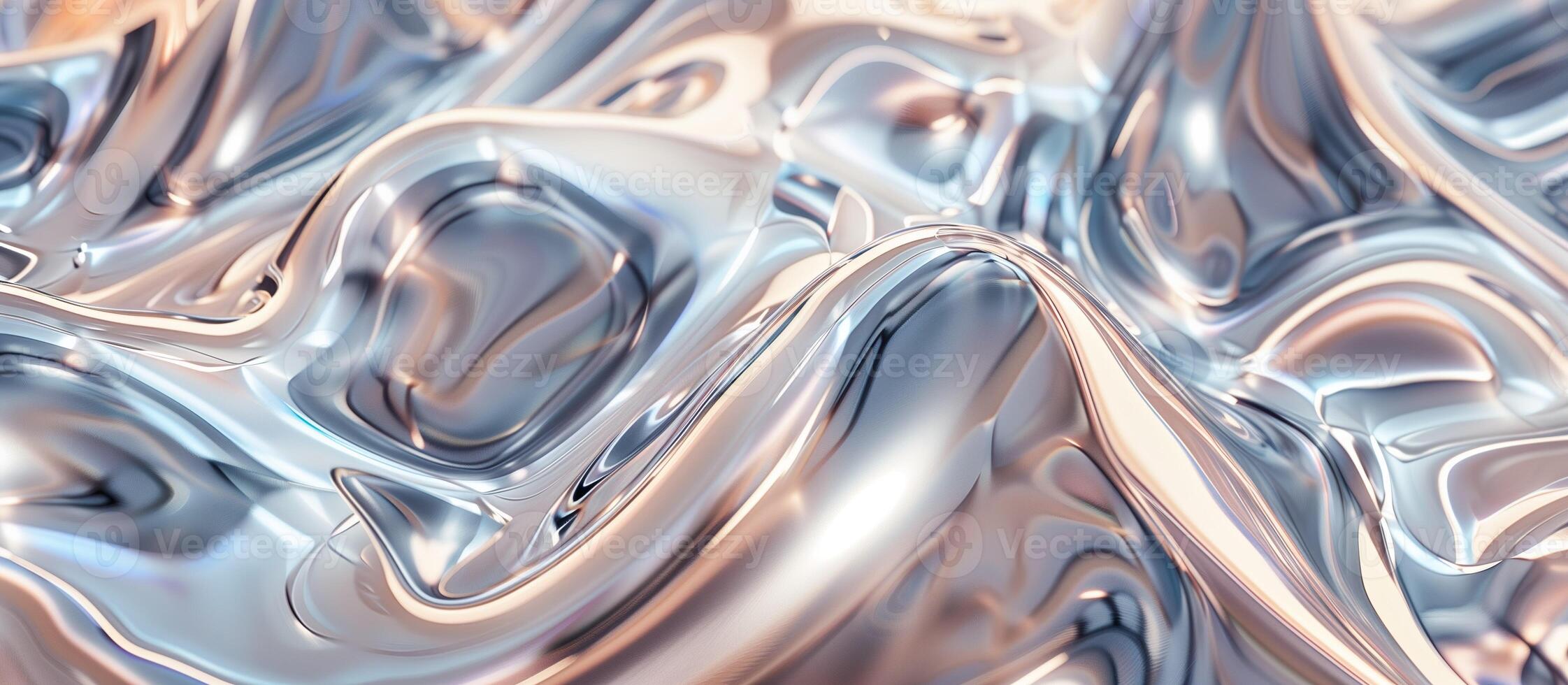 AI generated Abstract chrome waves background. Liquid metal wave with monochromatic color palette and glossy texture. photo