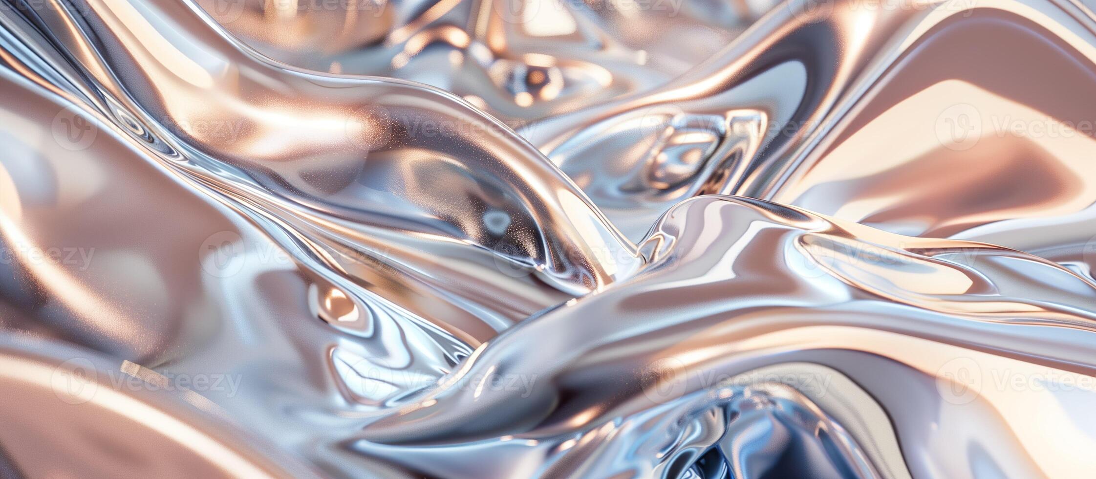 AI generated Abstract chrome waves background. Liquid metal wave with monochromatic color palette and glossy texture. photo