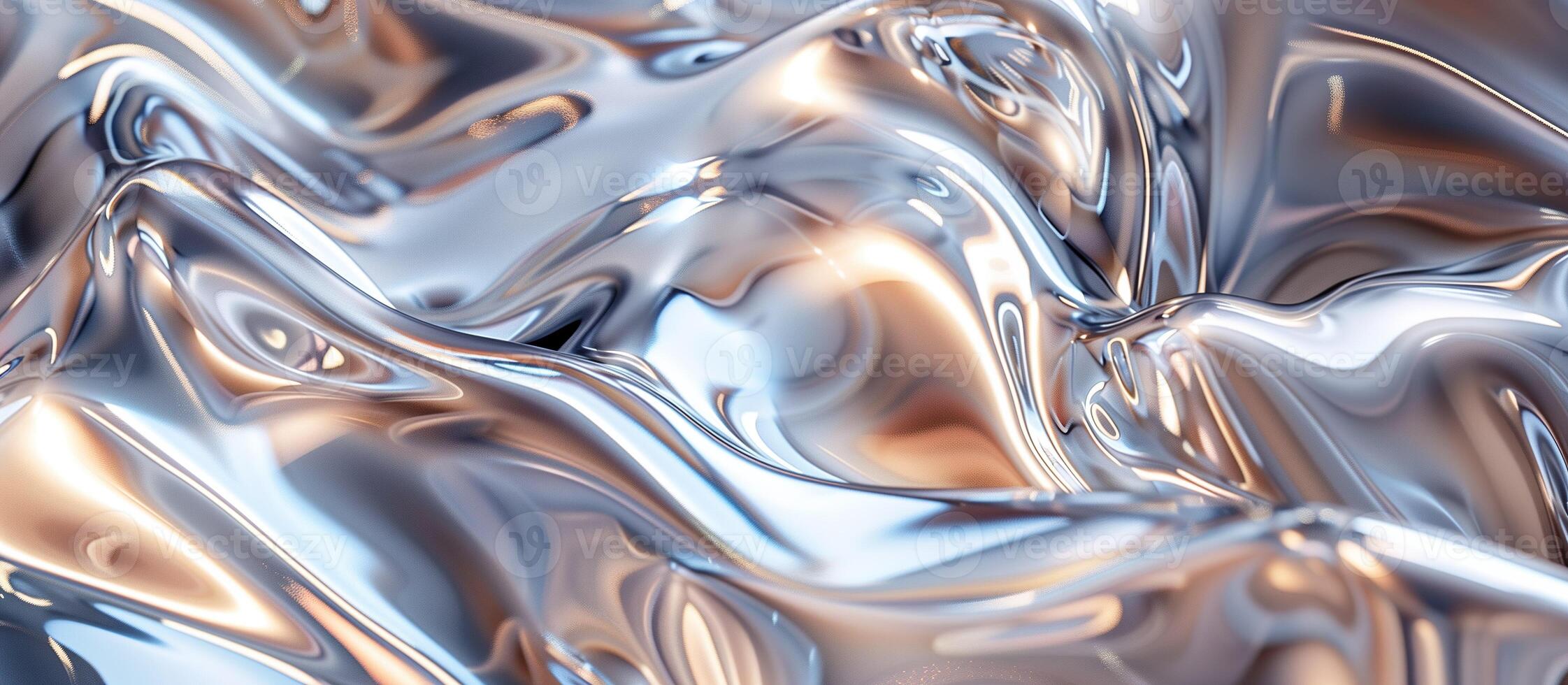 AI generated Abstract chrome waves background. Liquid metal wave with monochromatic color palette and glossy texture. photo