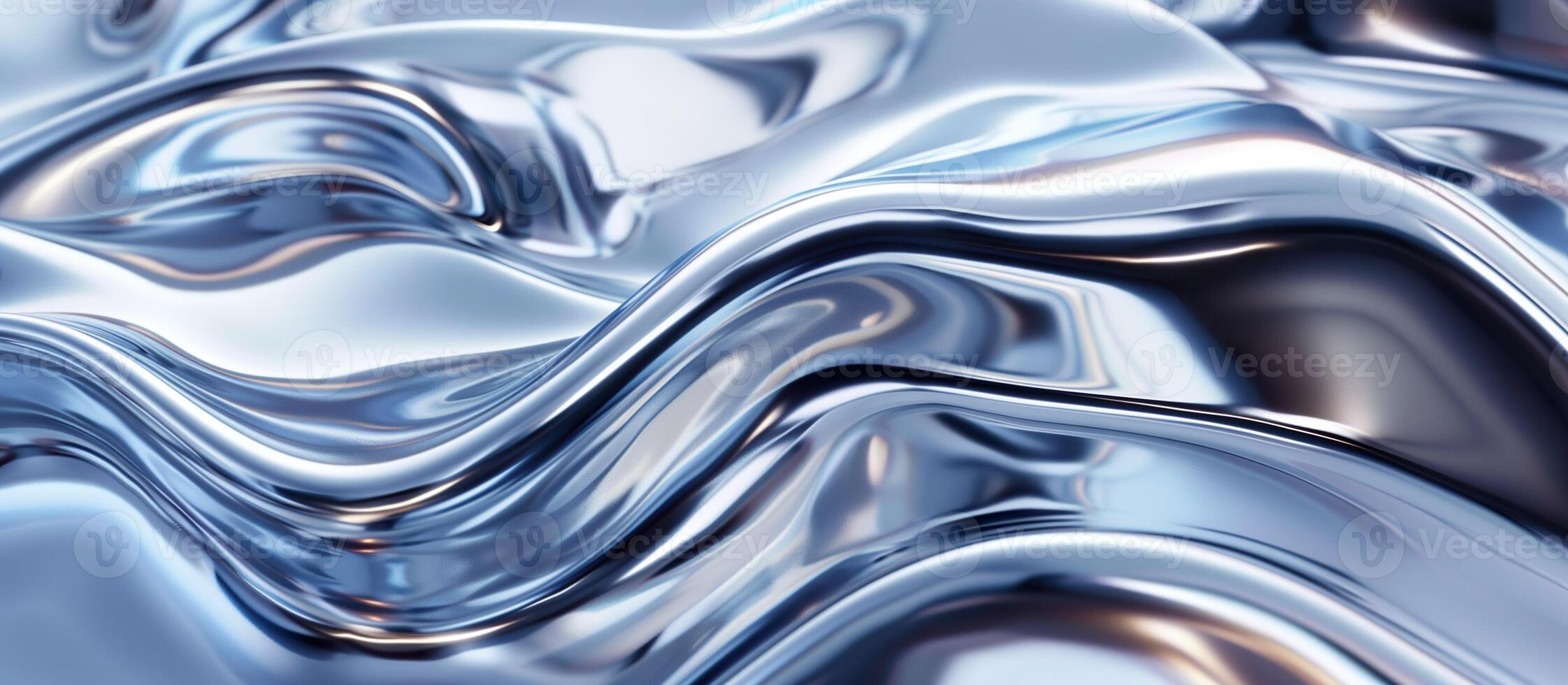 AI generated Fluid metallic waves background. Elegant liquid silver wave with monochromatic color palette and glossy texture. photo