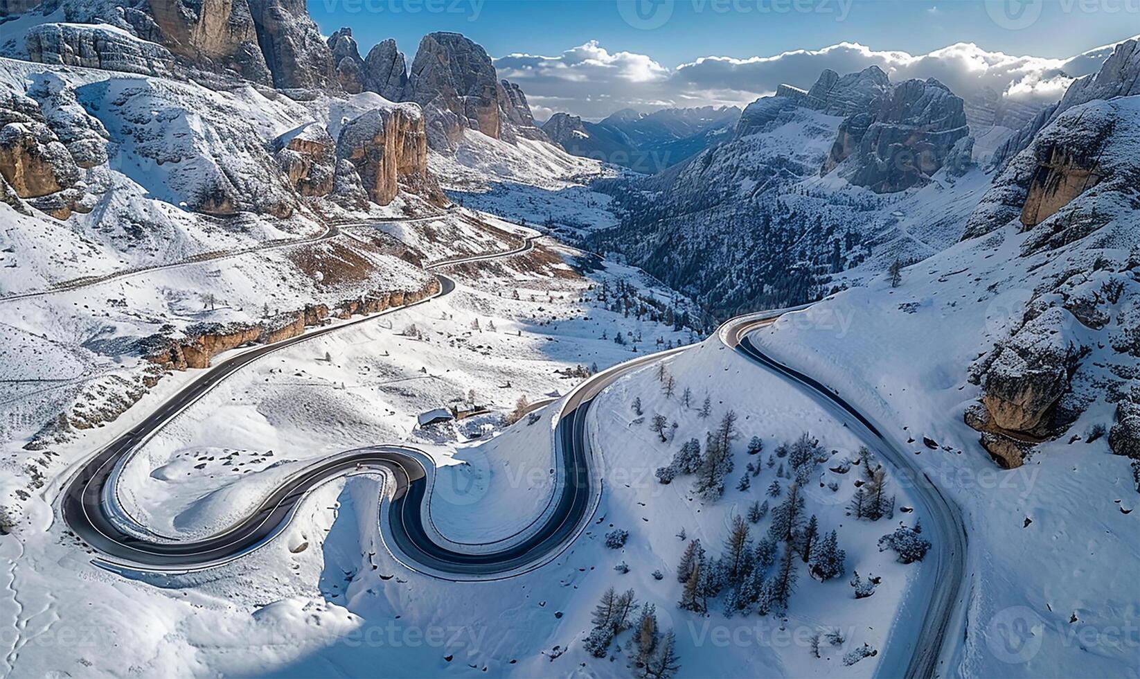 AI generated Winter's Twist Aerial Snake Road View photo
