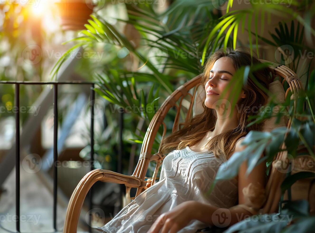 AI generated Nature's Embrace Woman Relaxes with Greens photo
