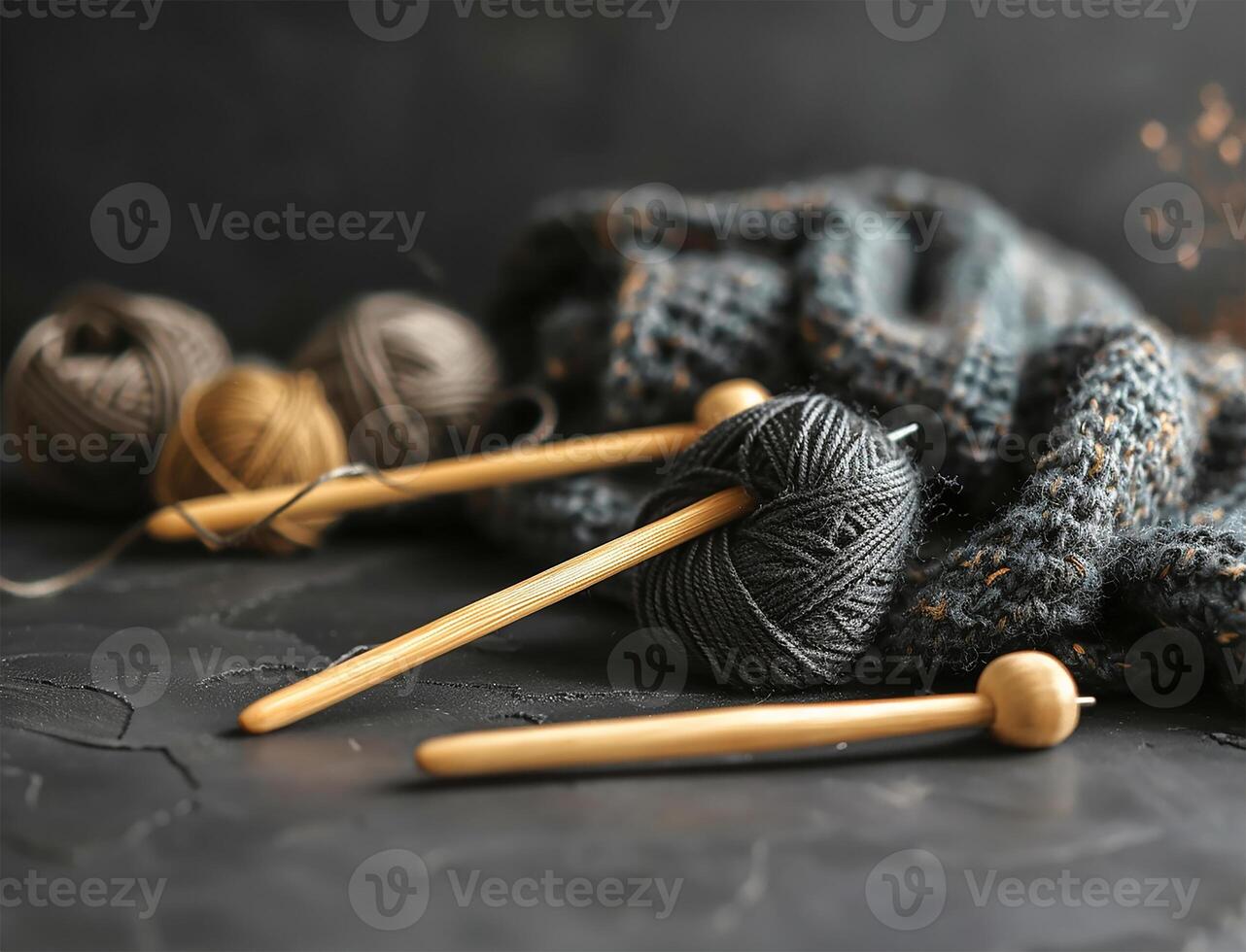 AI generated Cozy Crafting Knitting with Natural Grey Yarn photo