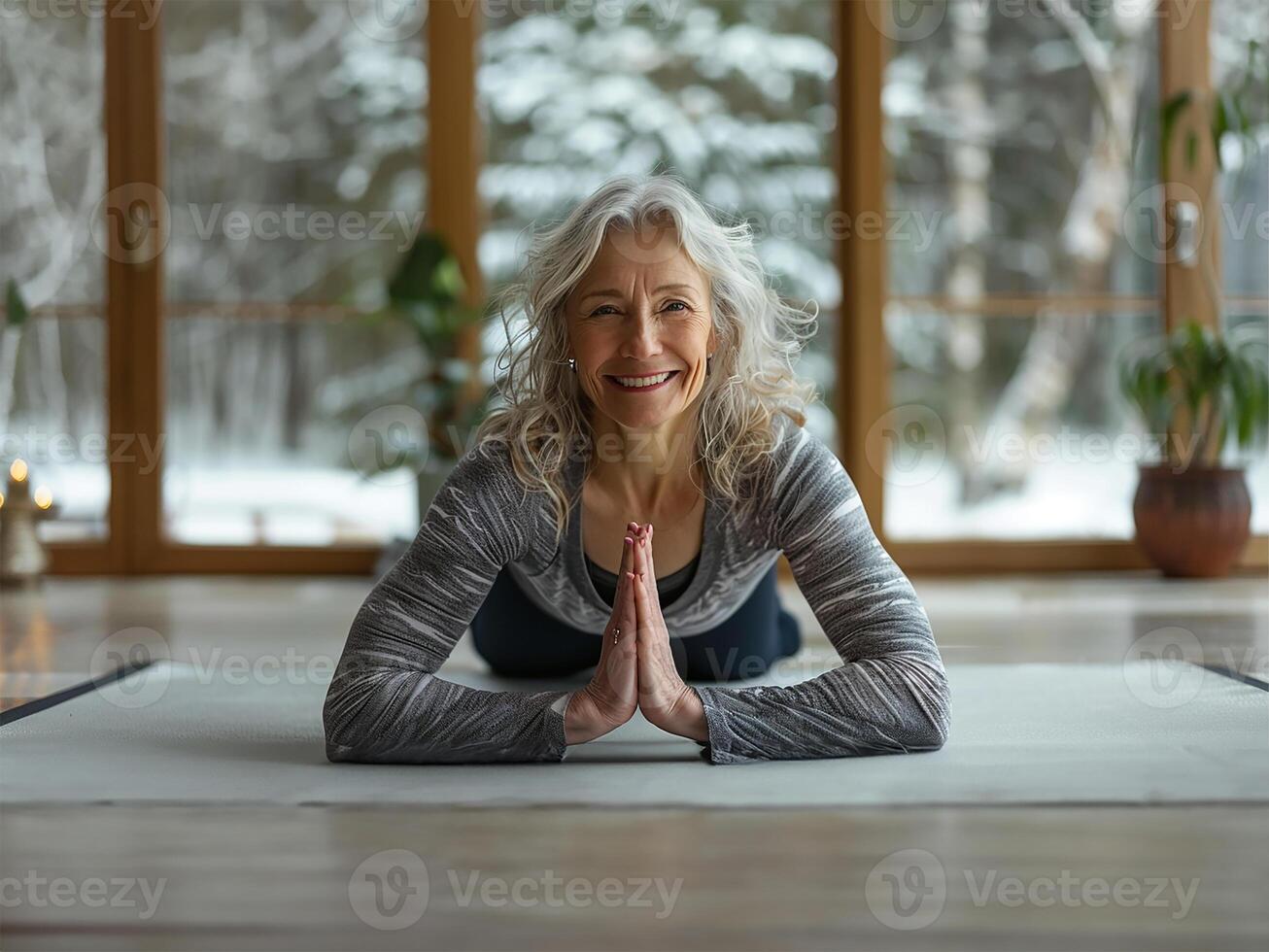 AI generated Wellness in Age Cobra Pose with a Smile photo