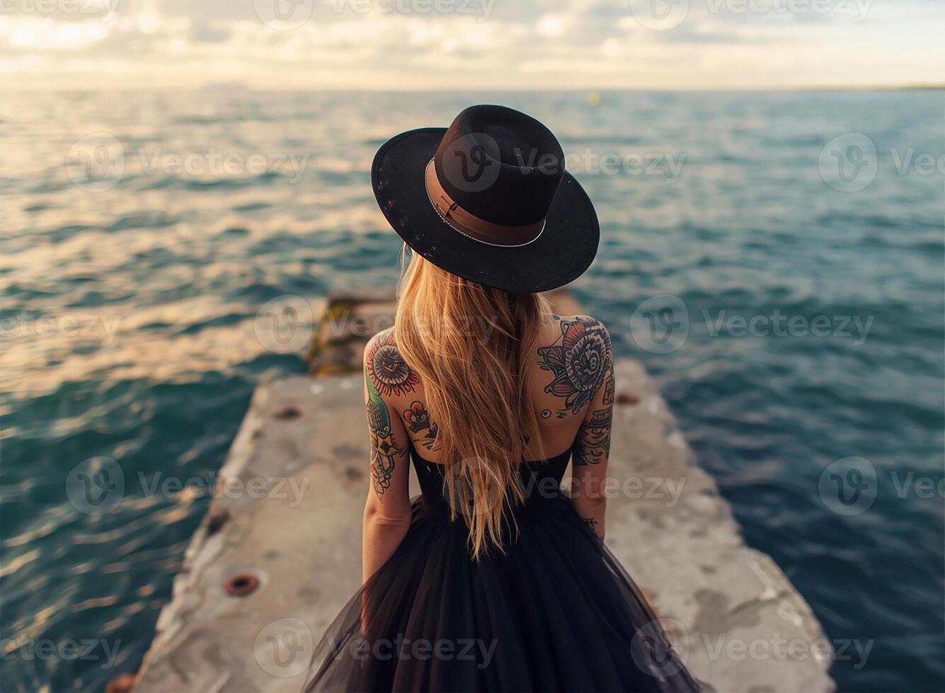 AI generated Coastal Chic Tattooed Blonde in Black photo