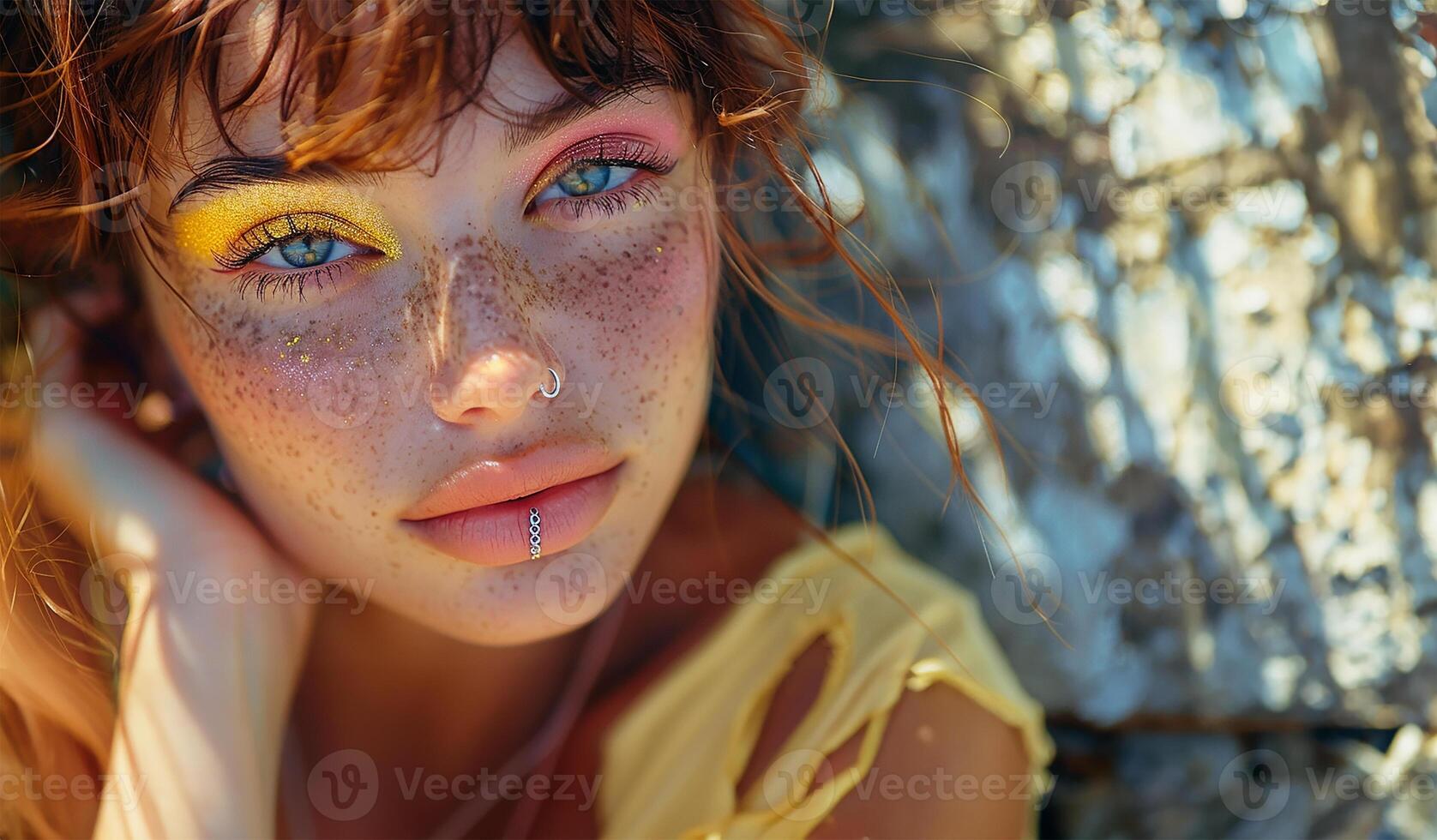 AI generated Freckled Fascination Colorful Shadows and Piercing Shine photo