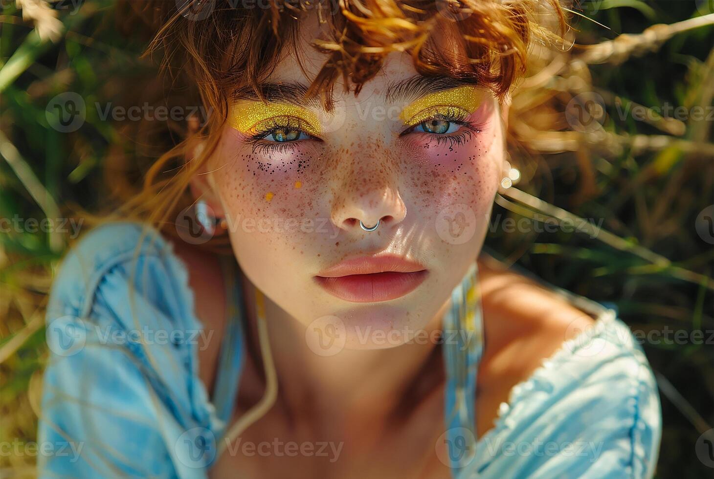 AI generated Freckled Fascination Colorful Shadows and Piercing Shine photo