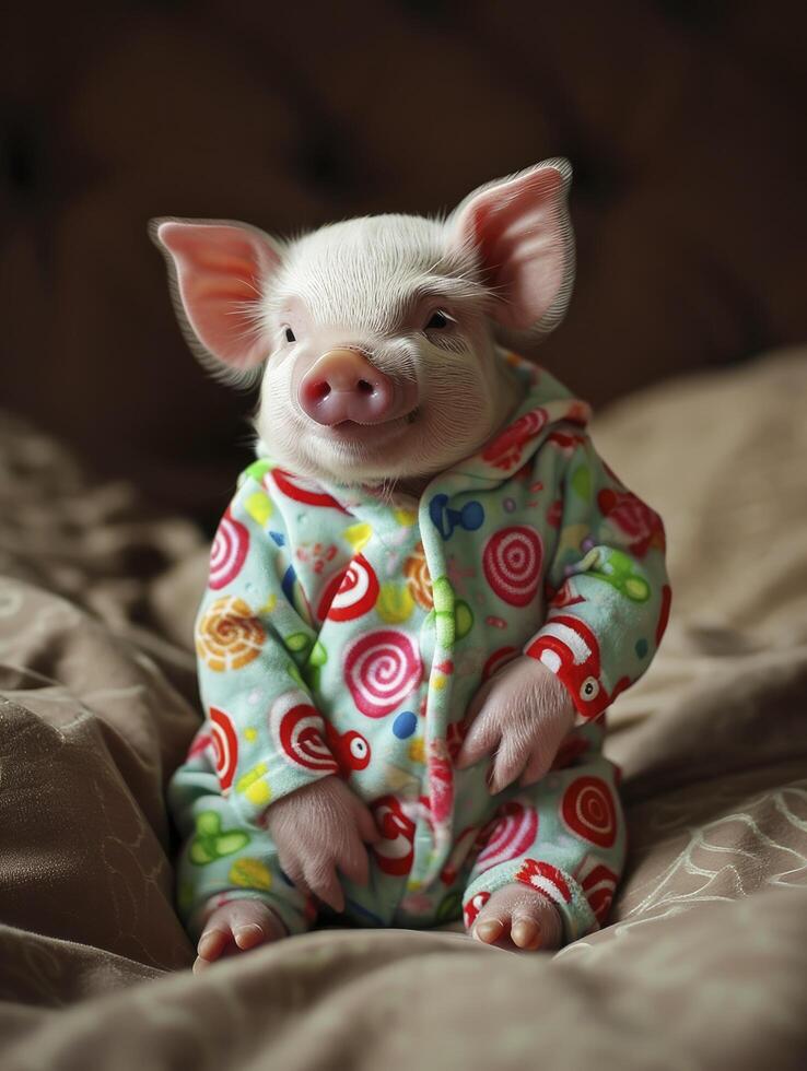 ai generado un adorable cerdito vistiendo un caramelo temática mono. foto