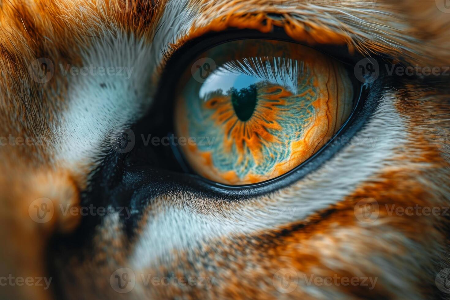 AI generated Close-up of a young lioness's face and eyes photo