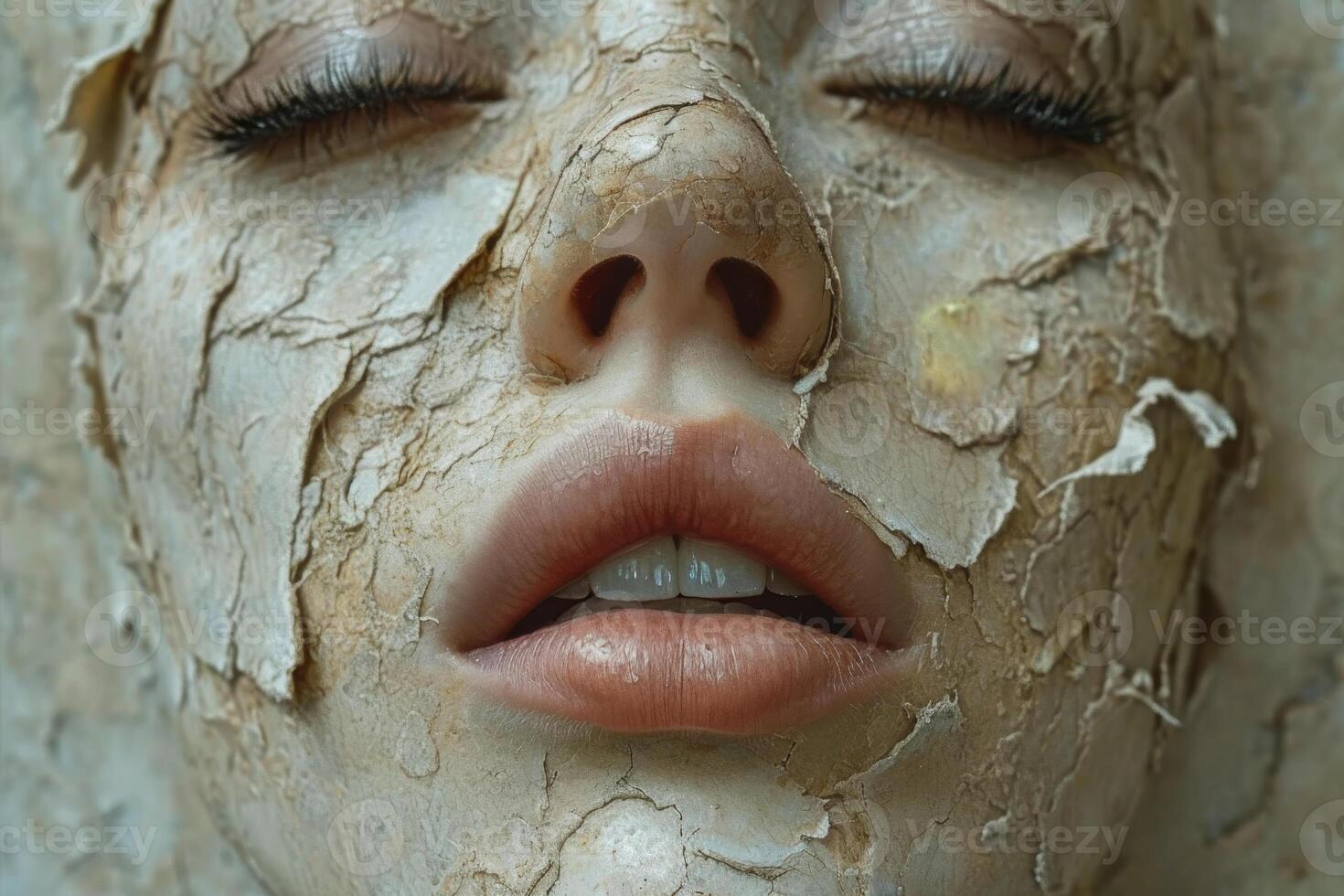 AI generated A close-up shot of a beautiful young woman in a beige face mask photo
