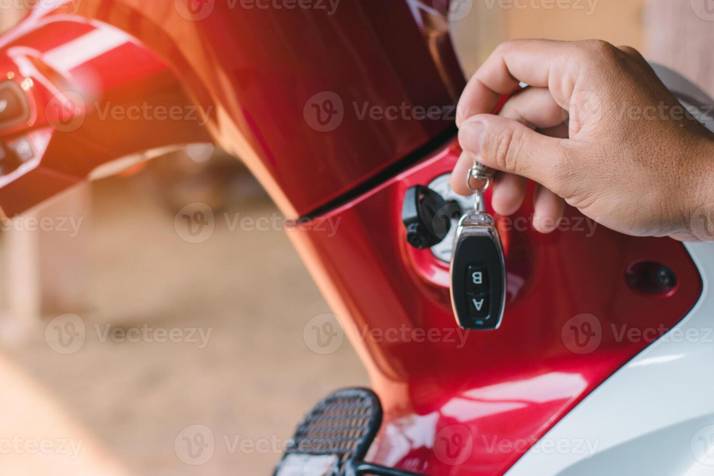 The motorcycle safety key system, lock and safe are realized by modern safety remote control technology. photo