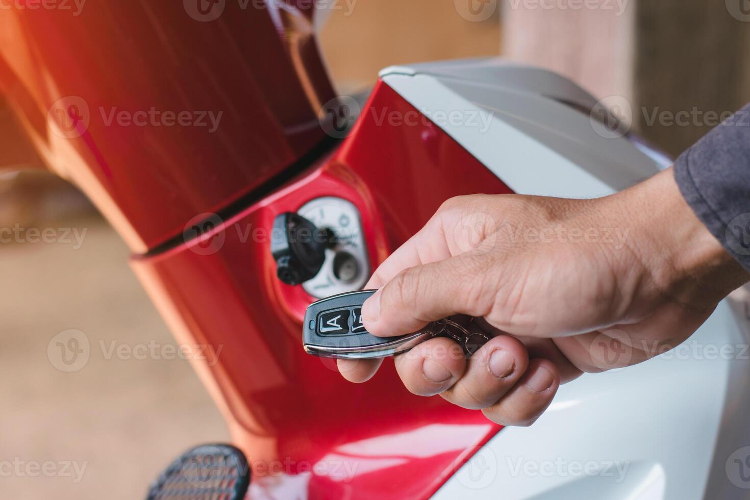 Motorcycle key system, lock and start via remote, modern safety technology photo