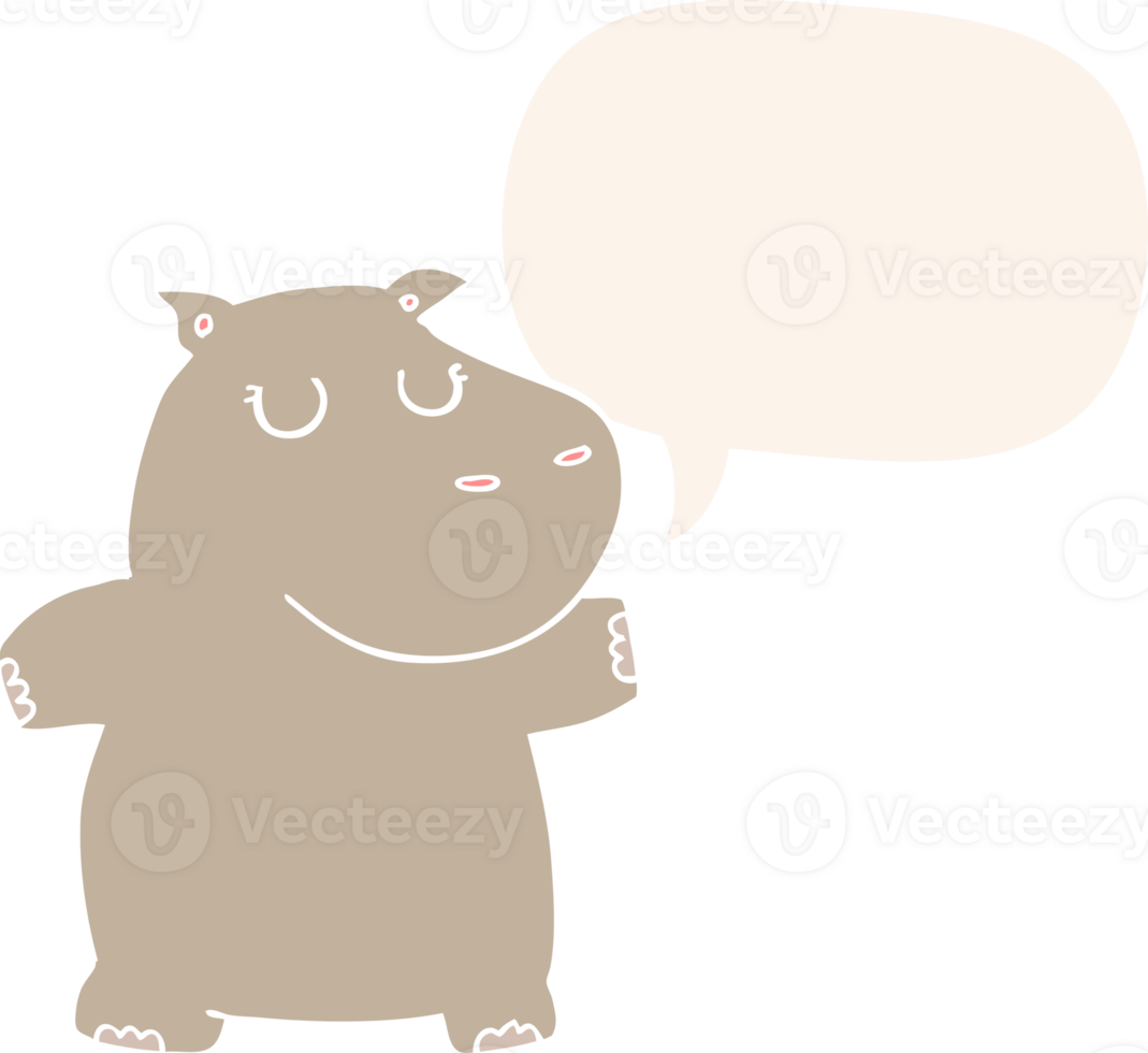 cartoon hippo and speech bubble in retro style png