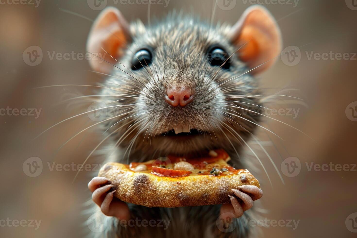 AI generated A happy Cute mouse with a pizza in her hands. 3d illustration photo