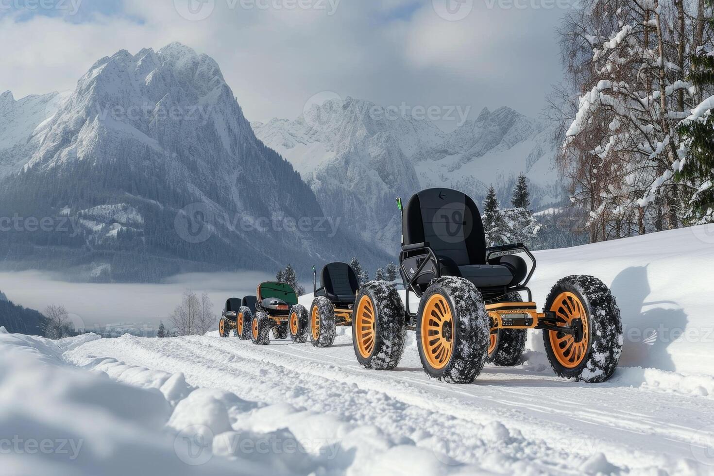 AI generated Surreal Empty Wheelchair outside in winter photo
