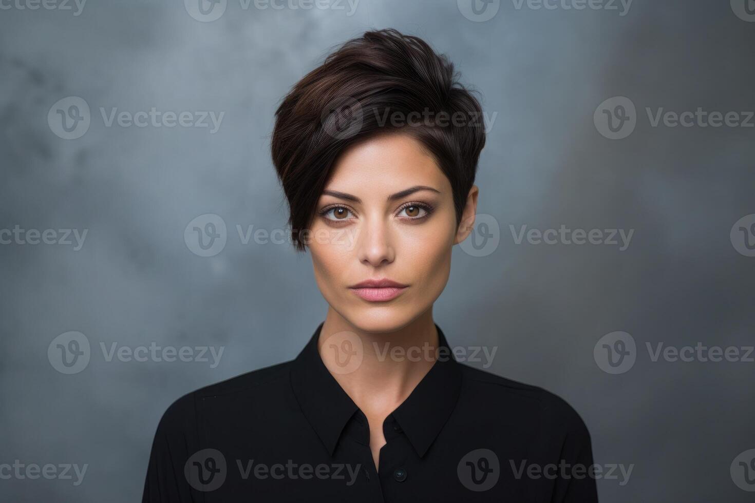 AI generated Portrait of a woman with black short hair photo