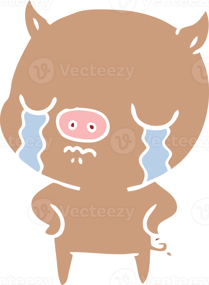 flat color style cartoon pig crying with hands on hips png