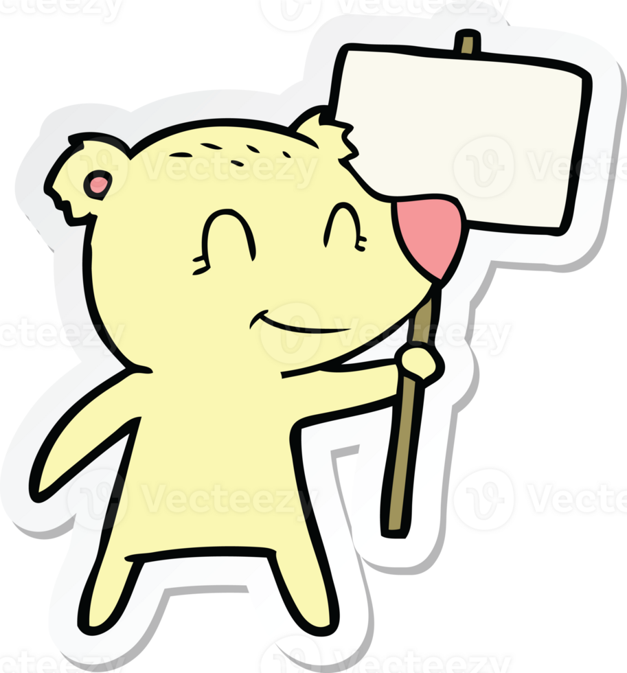 sticker of a cartoon bear holding sign png