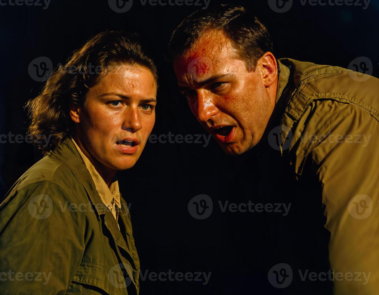 AI generated photo of intense soldier man in army outfit and helmet in serious dangerous war arguing with other, generative AI
