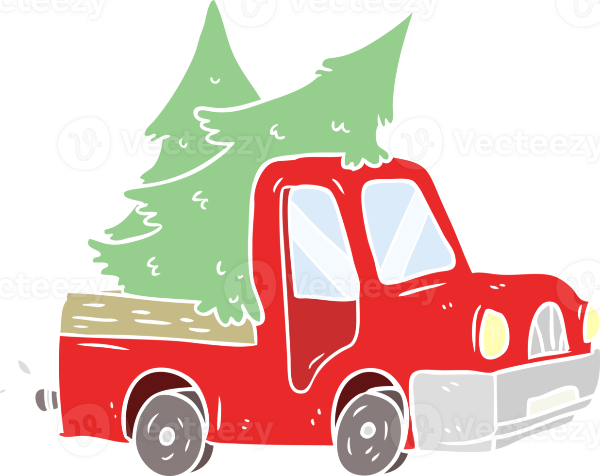 flat color style cartoon pickup truck carrying christmas trees png