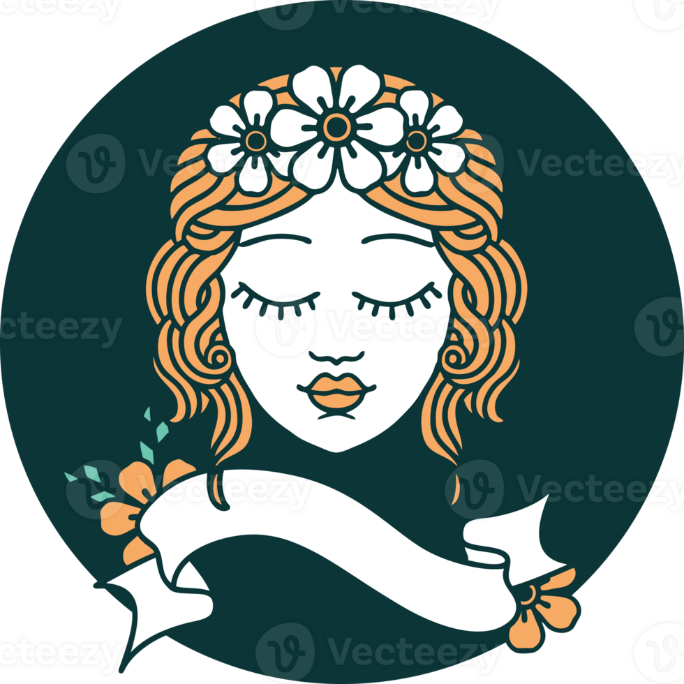 icon with banner of a maidens face png