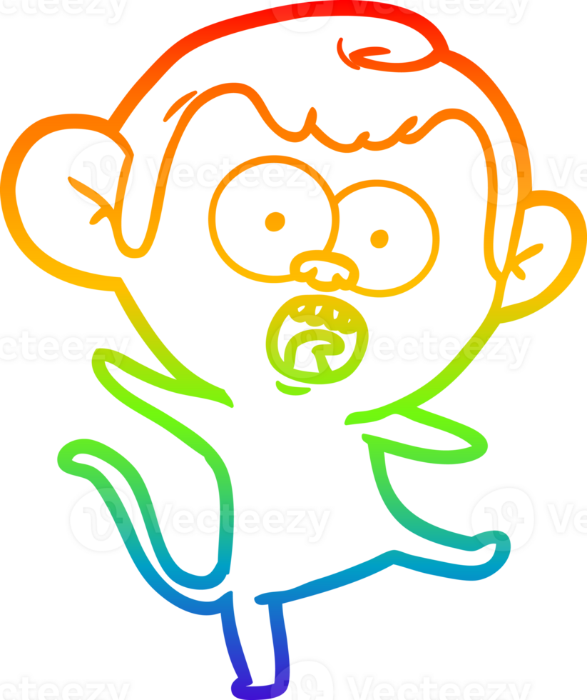 rainbow gradient line drawing cartoon shocked monkey png