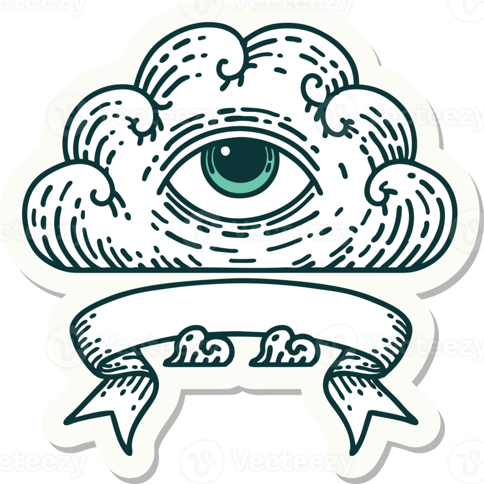 tattoo sticker with banner of an all seeing eye cloud png